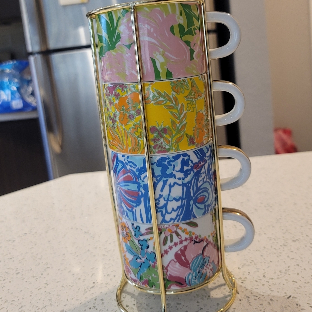 Lilly Pulitzer cups with metal holder